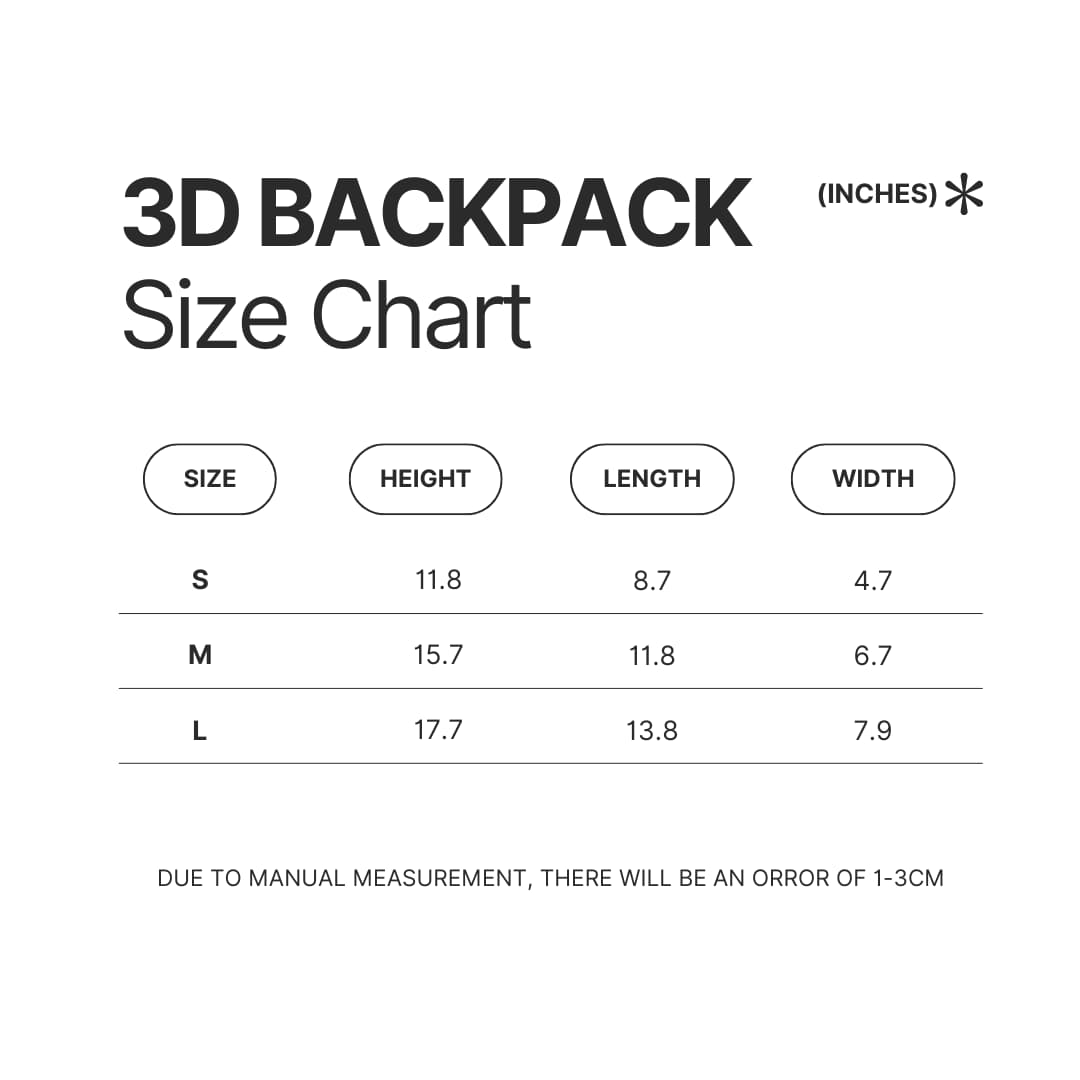 3D Backpack Size Chart - Lorna Shore Shop