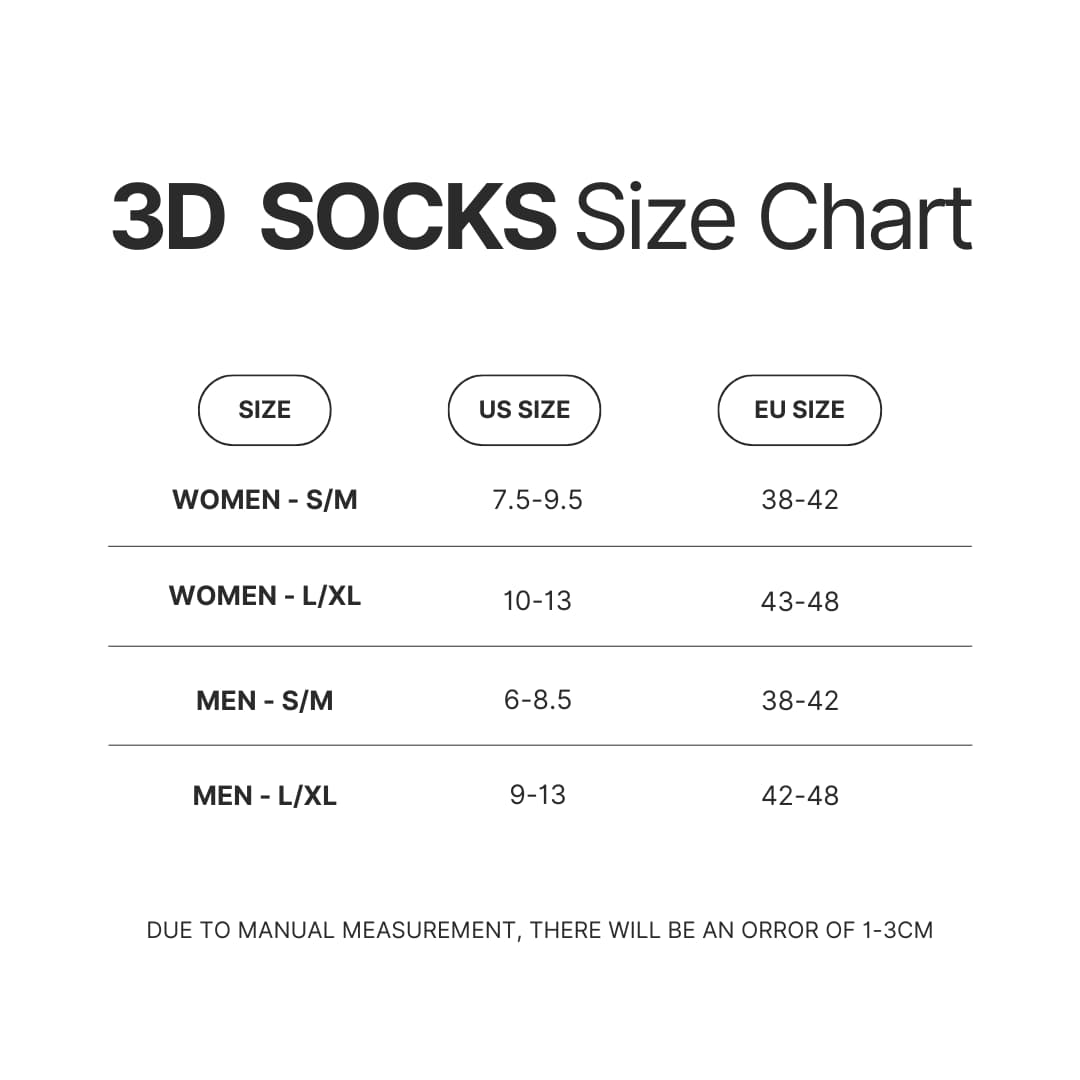 3D Socks Size Chart - Lorna Shore Shop