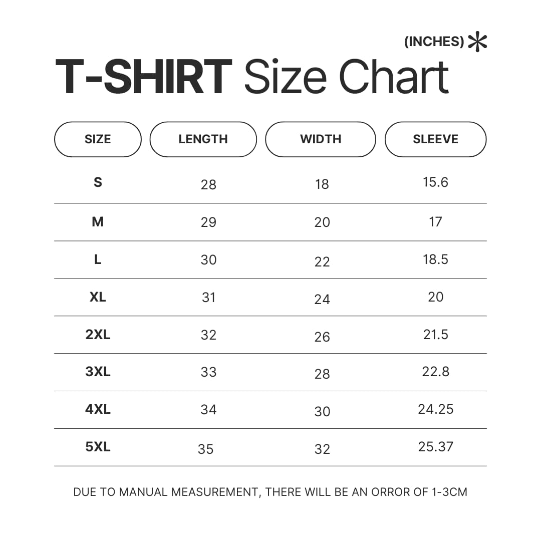 3D T shirt Size Chart - Lorna Shore Shop