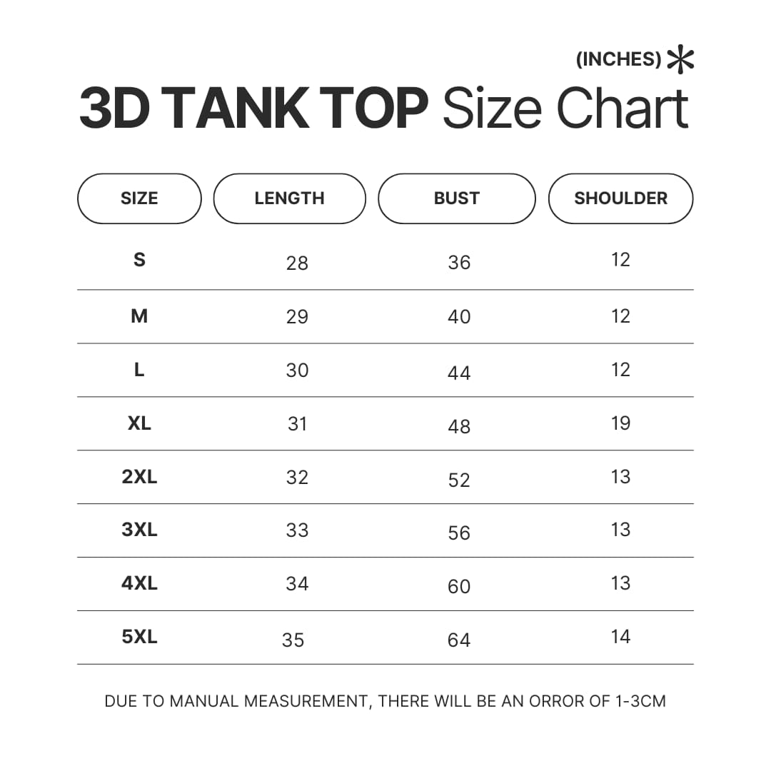 3D Tank Top Size Chart - Lorna Shore Shop