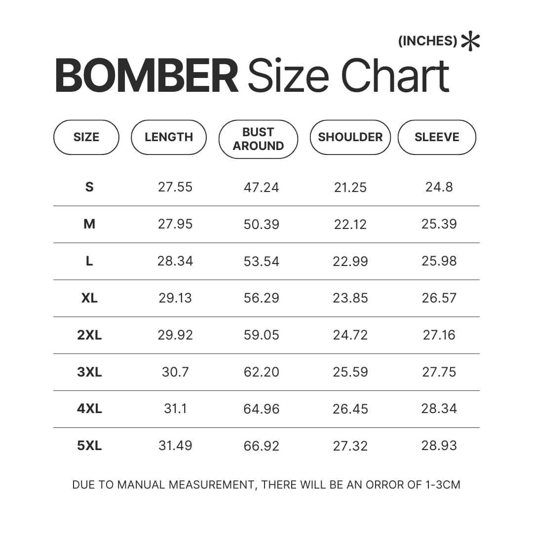 Bomber Size Chart - Lorna Shore Shop