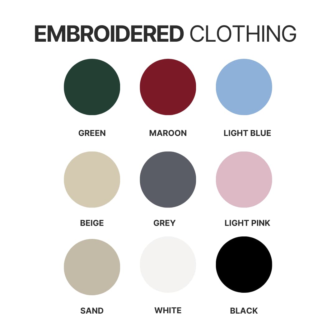 Embroidered clothing color chart - Lorna Shore Shop