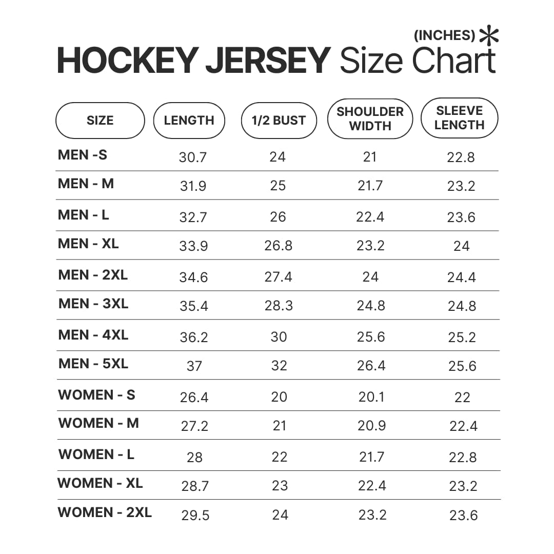 Hockey Jersey Size Chart - Lorna Shore Shop