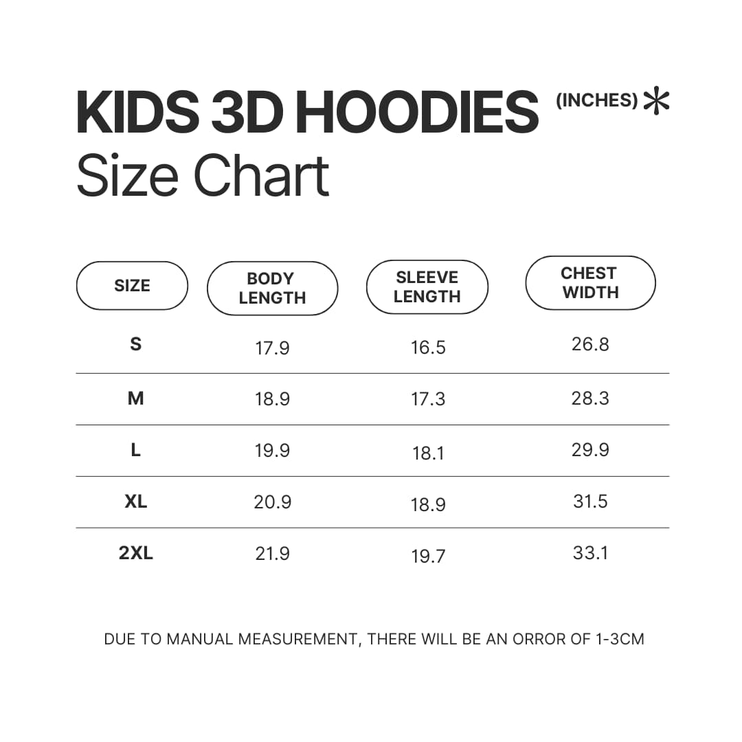 Kids 3D Hoodie Size Chart - Lorna Shore Shop