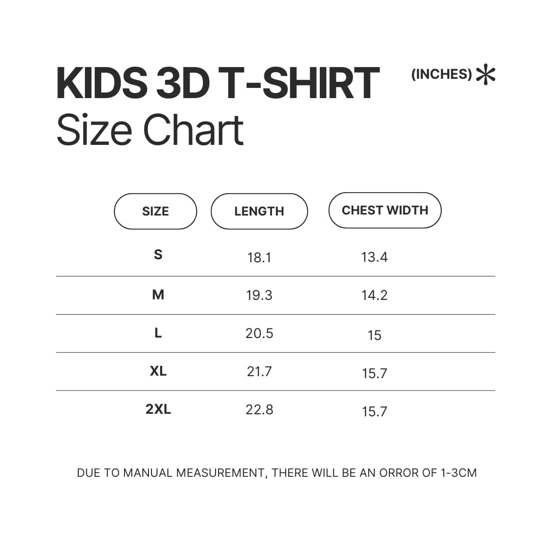 Kids 3D T shirt Size Chart - Lorna Shore Shop