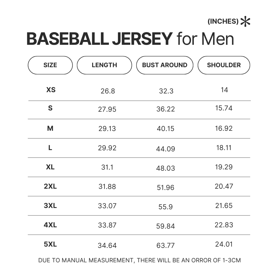 Men Baseball Jersey Size Chart - Lorna Shore Shop