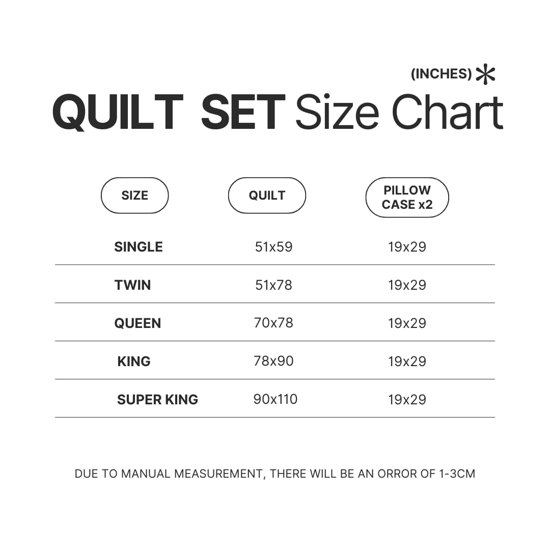 Quilt Set Size Chart - Lorna Shore Shop