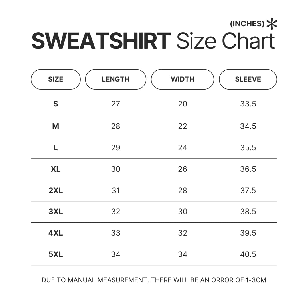 Sweatshirt Size Chart - Lorna Shore Shop