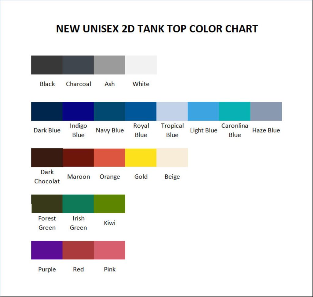 tank top color chart - Lorna Shore Shop